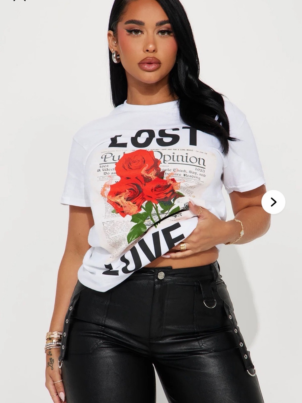 Fashion Nova White Tee with Red Rose Graphic